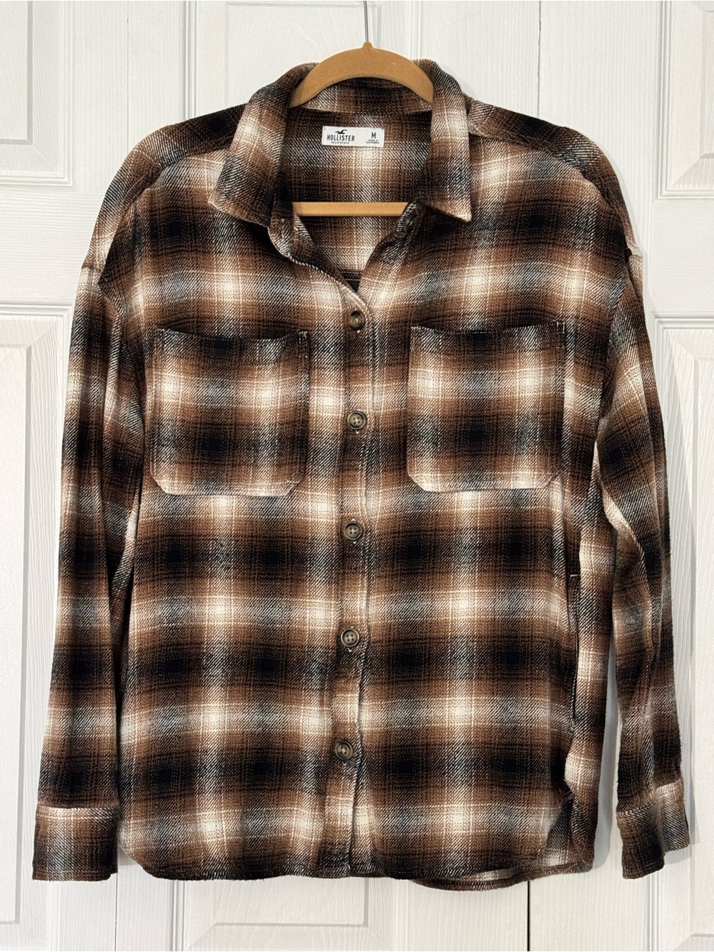 Hollister Brown Plaid Flannel Button Down Shirt Size M